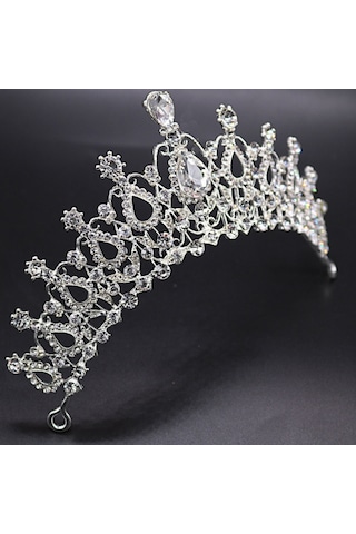 Yeni Takı Ek75 Chavin Taşlı Kraliçe Gelinlik Tacı Çok Renkli