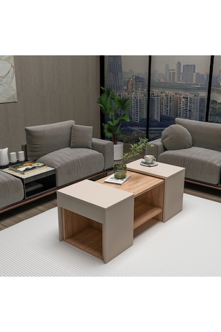 Arnetti 3lü Takım Zigonlu Sartos Orta Sehpa Atlantik Çam Bej