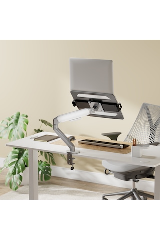 Lynx Series Gazlı Pistonlu Monitör Kolu 10 Kg Silver + Laptop Tutucu Set Siyah 10-17.3"