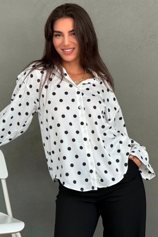 Madmext Beyaz Puantiyeli Saten Kadın Gömlek Mg2869