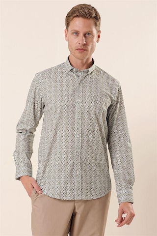 İmza Beyaz Uzun Kollu Baskılı Cepsiz Pamuklu Likralı Casual Slim Fit Dar Kesim Gömlek 1004230134-beyaz Beyaz