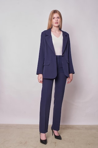 Kadın Yakalı Cep Kapaklı Uzun Kol Hafif Likralı Kumaş Oversize Blazer Ceket Pantolonu Jument 40075 -lacivert Lacivert
