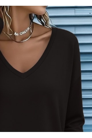 Tua Moda Kadın Uzun Kollu V Yakalı Viskon Iki Iplik Bluz Kahve