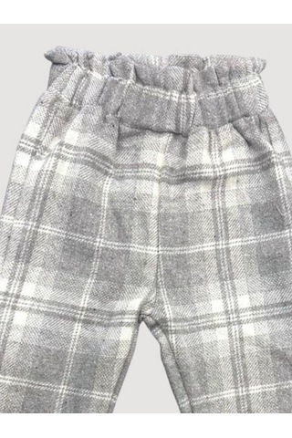 Çikoby Kız Çocuk Bel Lastikli Ekose Pantolon-13669 Gri