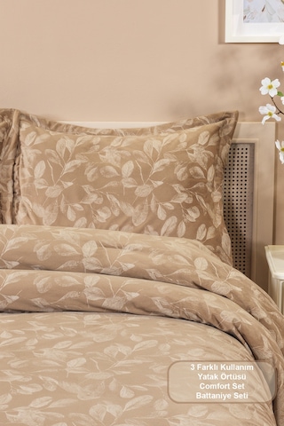 Elart Stella Comfort Uyku Seti Yatak Örtüsü Çift Kişilik 3 Parça 220x240 Cm Bej Bej