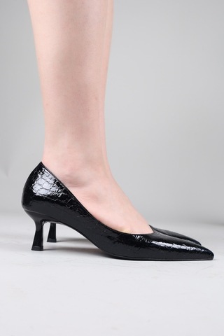 Birikon Belait Karnı Yarık Rugan Kroko Stiletto Siyah-8838