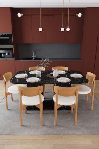 Modern Dolaplı 6 Kişilik Mutfak Yemek Masası Ve Sandalye %100 Mdf Mutfak Yemek Odası Masası Takımı Ymt06 Royal Mermer