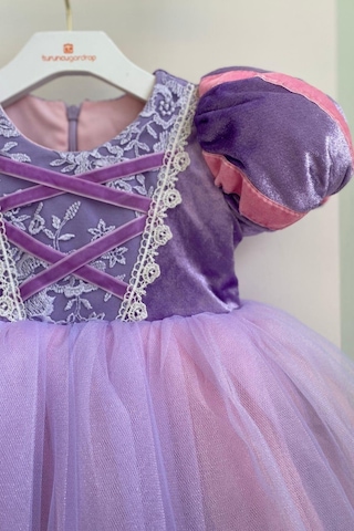 Rapunzel Kız Çocuk Kostüm Kadife Kollu Lila Hotcouture Lila