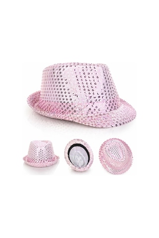 Pembe Payetli Disco Parti Şapkası Yetişkin Işıltılı Fötr Model Diğer