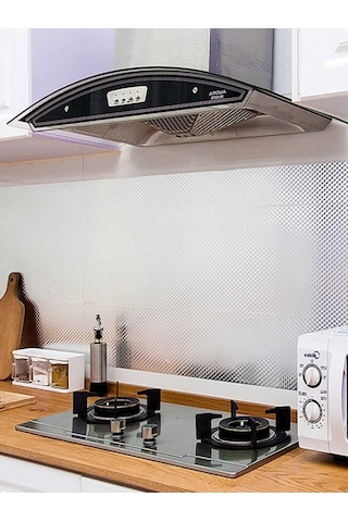 Yüksek Isıya Dayanıklı Folyo Kaplama 60x120cm 200°C Isı Dayanımlı Mutfak Tezgah Ocak Arkası Koruyucu