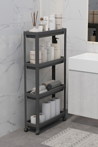 Mithra Life 4 Katlı Tekerlekli Slim İnce Siyah Banyo Mutfak Rafı Mıt1201