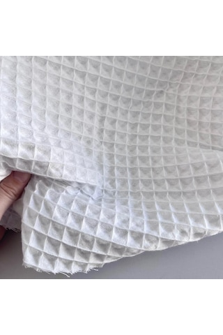 Büyük Kareli Waffle Pike Bornozluk Kumaş 100% Pamuk Bw-01 Beyaz