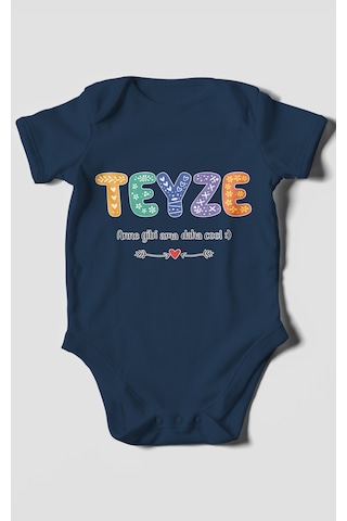 Morivokids Teyze Anne Gibi Ama Daha Cool Kısa Kollu Bebek Body %100 Pamuk Lacivert