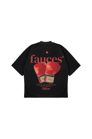 Fauces Baskılı Oversize Kalın Kumaş Bol Kalıp Unisex T-shirt Siyah