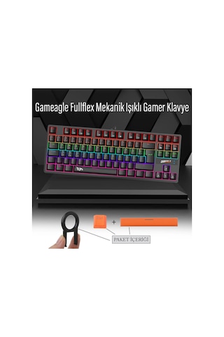 Gameagle 87 Tuşlu Kablolu Mekanik Hissiyatlı Rgb Gaming Klavye Kırmızı Switch Örgü Kablolu Siyah Oyuncu Klavyesi Tenkeyless