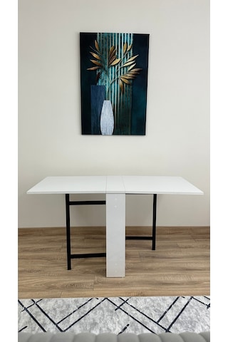 Modern Style Home Pratik Katlanır Taşınabilir 4-6 Kişilik Yemek Masası Beyaz