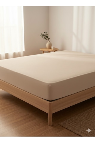 %100 Organik Pamuk Premium Lastikli Çarşaf Çift Kişilik 160x200+30 Dolmabahçe Serisi Toprak