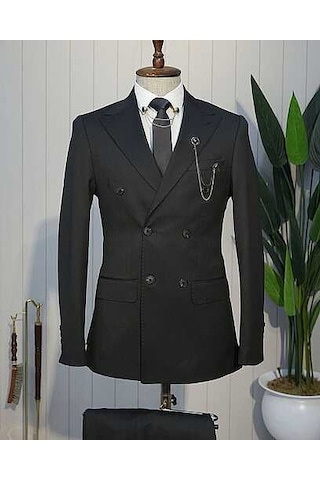 Bys Beystil Oscar Slim Fit Siyah Kruvaze Takım Elbise Nikol