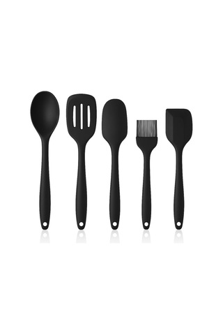 5'li Silikon Mutfak Seti Kaşık, Kepçe, Spatula, Yağ Fırçası Renkli Pişirme Seti Isıya Dayanıklı Mut Çok Renkli
