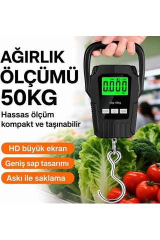 Dijital El Kantarı, 50 Kg Kapasiteli, Taşınabilir Askılı Tartı, Büyük Ekranlı, Hassas Ölçüm