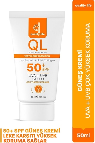 Quality Life Yüz Güneş Kremi Su Bazlı Leke Karşıtı Faktör Güneş Kremi SPF50+ 50 ML