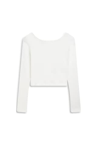 LTB Uzun Kollu Bisiklet Yaka Crop Beyaz Sweatshırt Beyaz