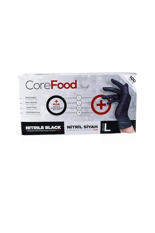 Nitril Eldiven Siyah Corefood L 100 Adet
