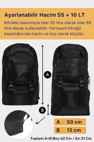 Carlburn Ortopedik Su Geçirmez Konfor Modeli Fermuarlı Büyük Boy Çok Gözlü Bölmeli Kamp Outdoor Sırt Çantası Çok Renkli