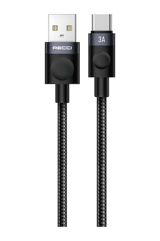 Recci Rs50c Usb-a To Type-c Örgü Tasarımlı Hızlı Şarj Özellikli Data Ve Şarj Kablosu 1m Siyah