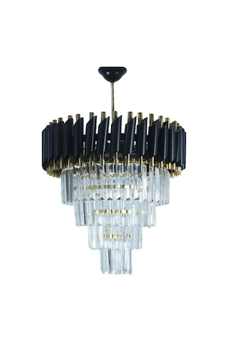 Zamira 45 Cm'lik Gold Kristal Taşlı Lüx Avize 4'lü Black Gold - Yatak Odası - Salon - Mutfak - Hol Altın