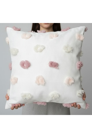Premium Dokulu Dekoratif Kırlent Kılıfı 45x45 Cm Kabartmalı Desenli, Yüksek Kalite Kumaş Açık Pembe