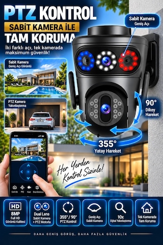8mp Dual Lens Wifi Ptz Dış Mekan Güvenlik Kamerası Renkli Gece Görüş İnsan Takip Ip66 Rj45
