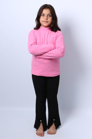Kız Çocuk Triko Düz Badi Balıkçı Yaka D1 Pembe