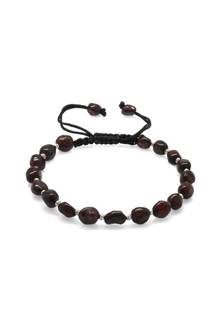 Makrome Örgülü Naturel Kesim Lal Doğaltaş Erkek Bileklik Kahverengi - Siyah