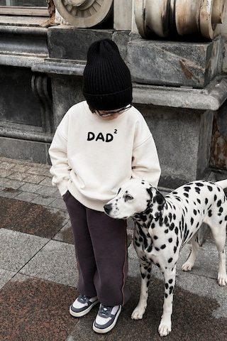 Monila Unisex Çocuk Baba Baskılı 3 İplik Kumaş Pamuklu Sweatshirt Ekru/siyah
