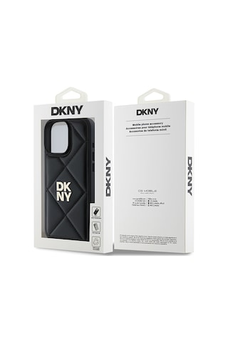 Apple Uyumlu iPhone 16 Pro Kılıf Dkny Lisanslı Kapitone Tasarımlı Metal Logolu Deri Kapak Bej