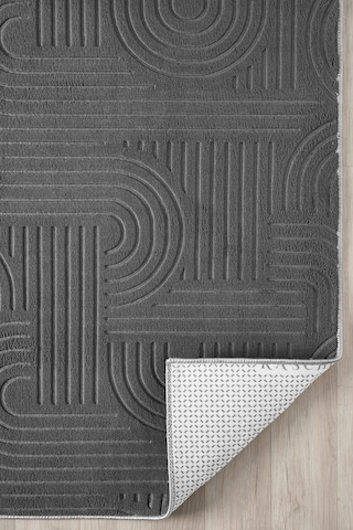 Raschel Carpet Bohem Koyu Gri Emboss Premium Seri Kaymaz Taban Jel Taban Halı Yolluk Antre Hol Gri