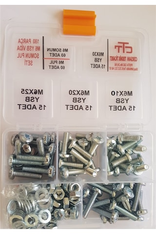 M6 Ysb Vida Somun Pul Seti 180 Parça M6 Boy 15-20-25-30 MM