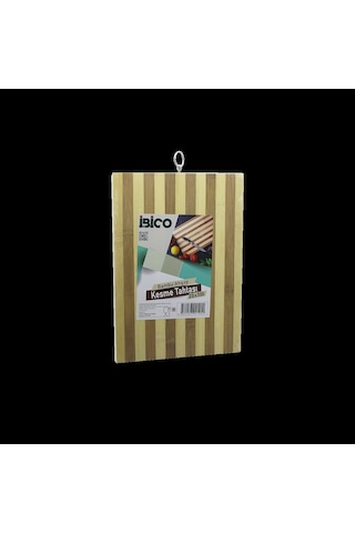 Bambu Kesme Tahtası 20x30x1.3 Cm - Beyaz Çizgili Metal Kulplu Açık Ceviz