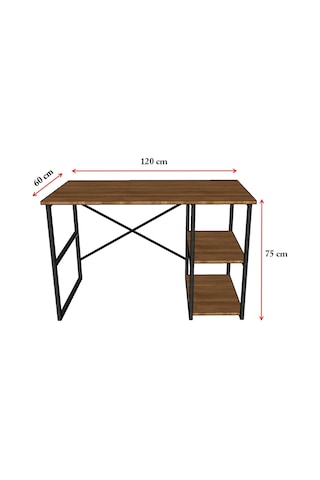 Asra Trend Safir Meşe Desen Metalçm01 Raflı Metal Çalışma Masası 120x60 Cm 2 Katlı Yan Raflı Bilgisayar Masası Çok Renkli