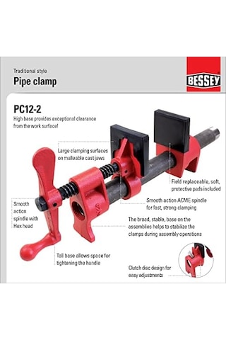 Pc12-2 Geleneksel Stil Boru Kelepçesi, 1.27 Cm, Ağaç İşleme Ve Marangozluk İçin Çok Amaçlı Atölye Kelepçesi