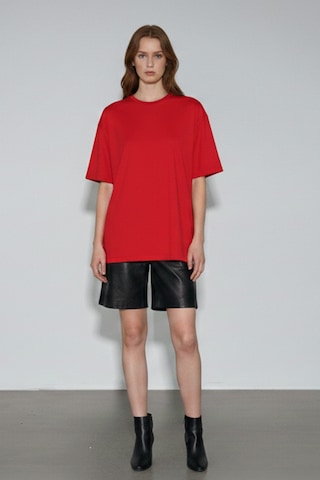 Soft&Basic Kadın %100 Organik Pamuk Oversize Fit Basic Yuvarlak Yaka T-shirt Kırmızı