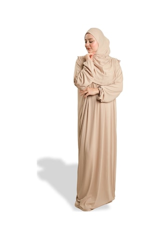 Tek Parça Namaz Elbisesi Viskon Düz 2503 12 Bej