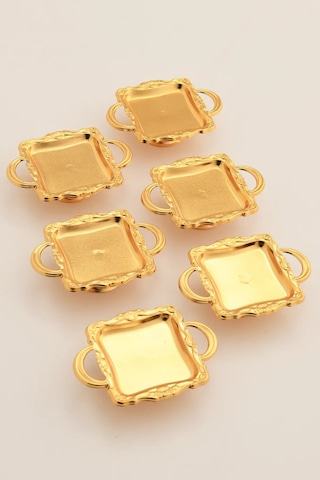 Mini Kulplu Kare Model Ayaklı Lokumluk 6'lı Takım Gold Renkli