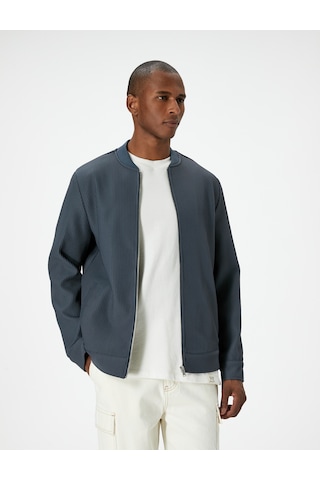 Koton Bomber Ceket Dokulu Fermuarlı Cep Detaylı Indıgo 4sam50048hw İndigo