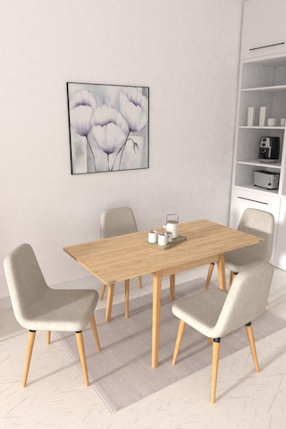 Vilinze Tosya Sandalye Avanos Ahşap Mdf Kanatlı Mutfak Masası Takımı - 70x70+70 Cmtk-avns-7070k-nn-tosya-ntrl-sigmabeyaz Krem
