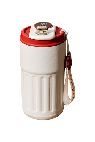 Youtek Akıllı Sıcaklık Ölçer 316 Çelik Termos Bardak, 6-12 Saat Isı Saklama, 450ml, Ev Ofis Dışarı Kullanım, Portatif, Buhar Beyaz Kırmızı