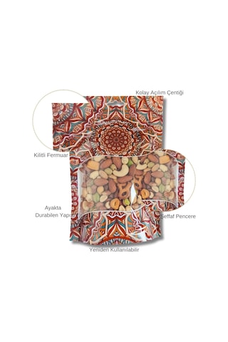 Şeffaf Pencereli Mandala Desenli Poşet, Kilitli Fermuar, Yeniden Kullanılabilir Saklama Torbası,hazır Doypack, Farklı Kullanım Alanları 100, 17,5x25