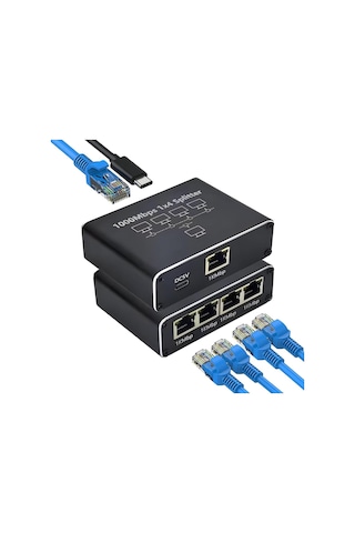 Ethernet Splitter, Gigabit Ağ Bölücü, Bilgisayar, Hub, Anahtar, Yönlendirici 1x4 Portlu, Evrensel Ağ Genişletici, Usb-c Güç Girişli, 1000mbps Rj45 Lan İnternet Splitter Eşzamanlı Çalışma