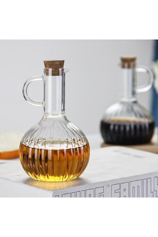 2'li Bambu Stand İle Cam Yağdanlık Ve Sirkelik Seti, Yemek Masası Ve Sofralarınız İçin Bambu Standlı Şık Masa Üstü Yağ Ve Sirke Şişeleri